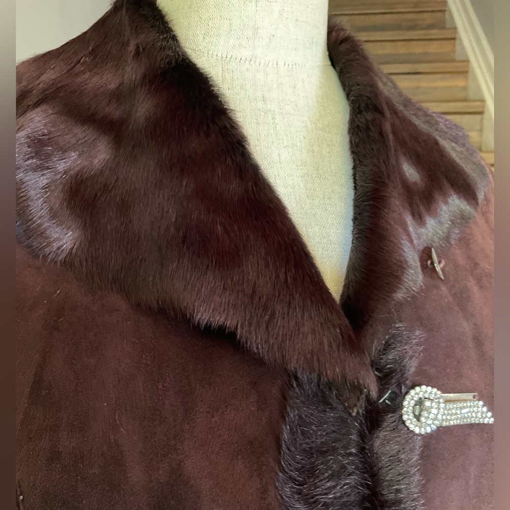 Soft Real Fur Warm Dark Chocolate Brown Embellished Shearling Jacket Med/10/12 - Picture 11 of 12